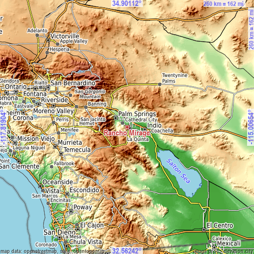 Topographic map of Rancho Mirage