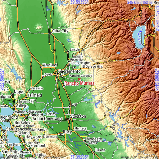 Topographic map of Rancho Murieta