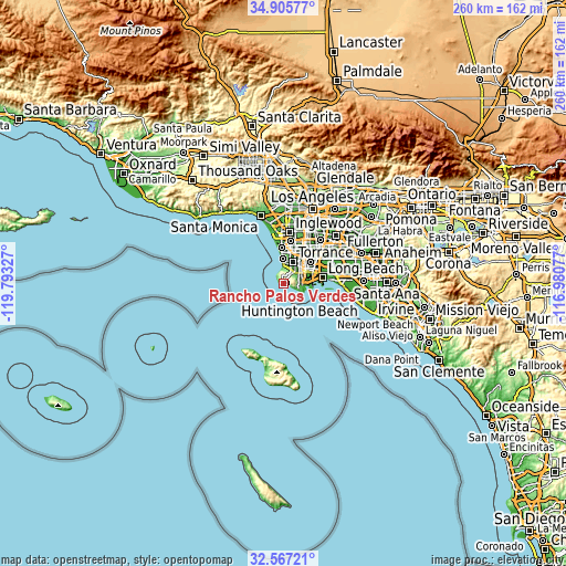 Topographic map of Rancho Palos Verdes