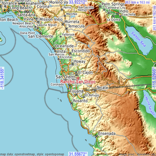 Topographic map of Rancho San Diego