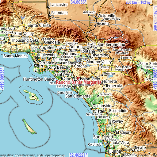 Topographic map of Rancho Santa Margarita
