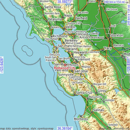 Topographic map of Redwood City