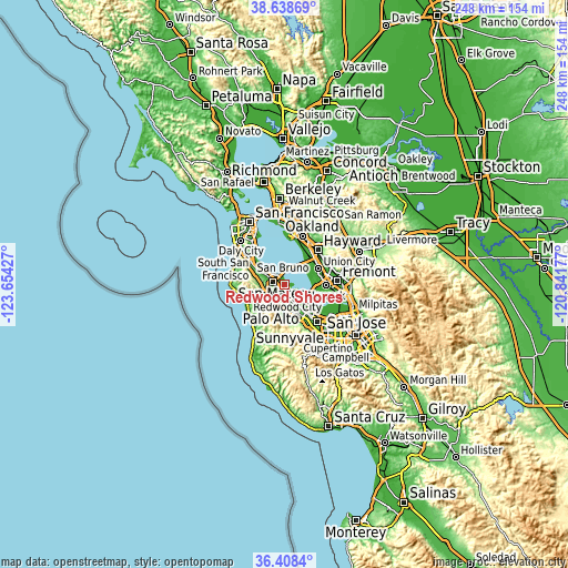 Topographic map of Redwood Shores