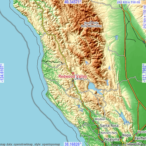 Topographic map of Redwood Valley