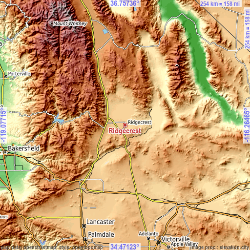 Topographic map of Ridgecrest