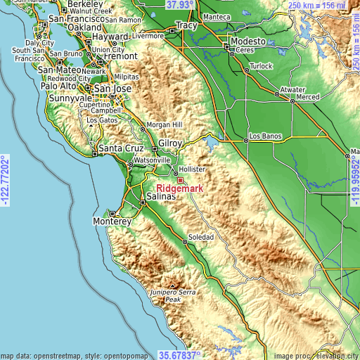 Topographic map of Ridgemark