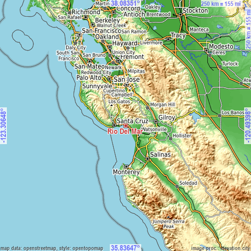 Topographic map of Rio Del Mar