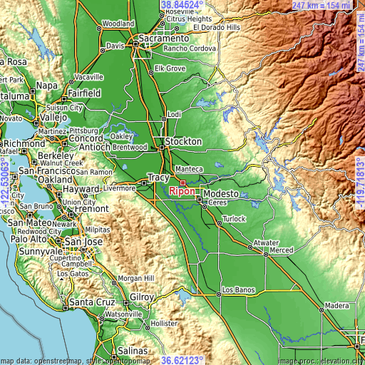 Topographic map of Ripon