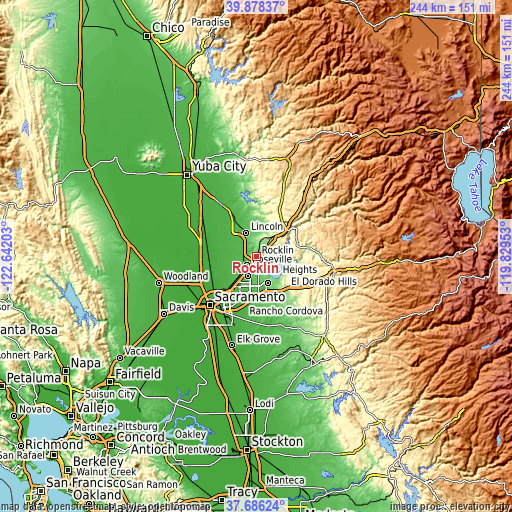 Topographic map of Rocklin