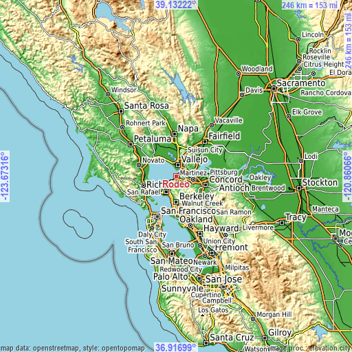 Topographic map of Rodeo