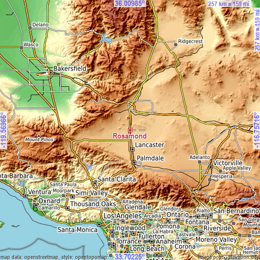 Topographic map of Rosamond