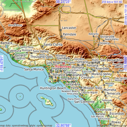 Topographic map of Rosemead