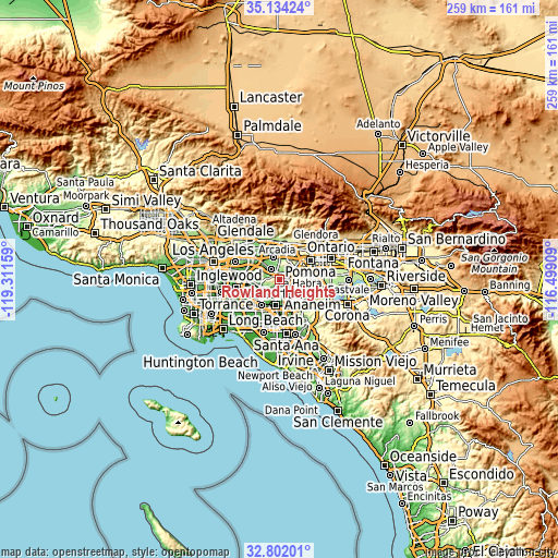 Topographic map of Rowland Heights