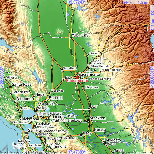 Topographic map of Sacramento