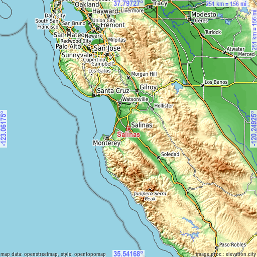 Topographic map of Salinas