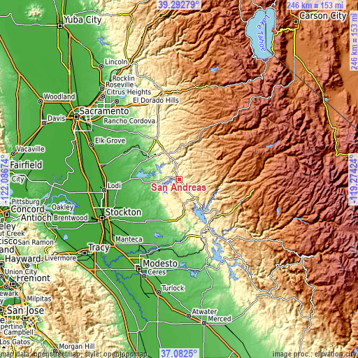 Topographic map of San Andreas