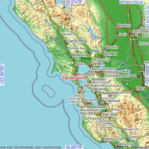 Topographic map of San Anselmo