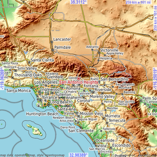 Topographic map of San Antonio Heights