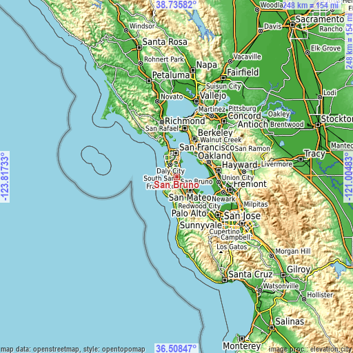 Topographic map of San Bruno
