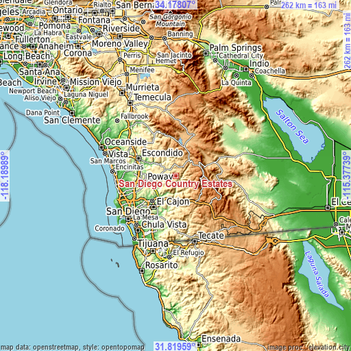 Topographic map of San Diego Country Estates