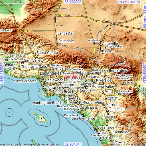 Topographic map of San Dimas