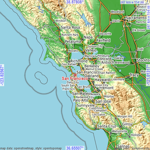 Topographic map of San Francisco