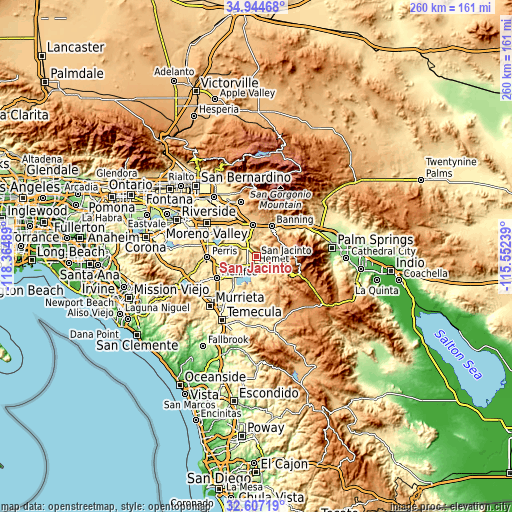 Topographic map of San Jacinto