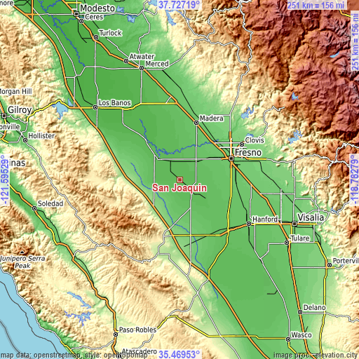 Topographic map of San Joaquin