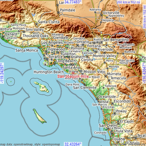 Topographic map of San Joaquin Hills