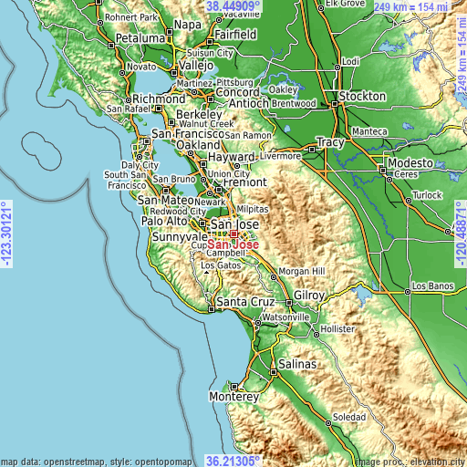 Topographic map of San Jose