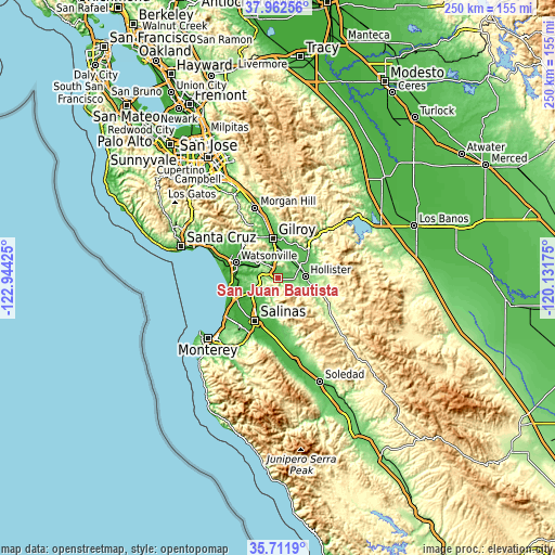 Topographic map of San Juan Bautista