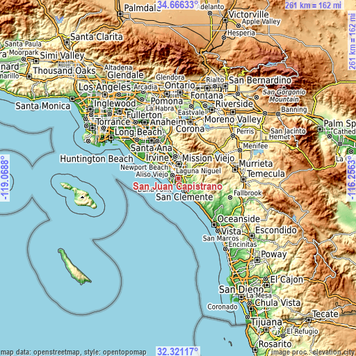 Topographic map of San Juan Capistrano