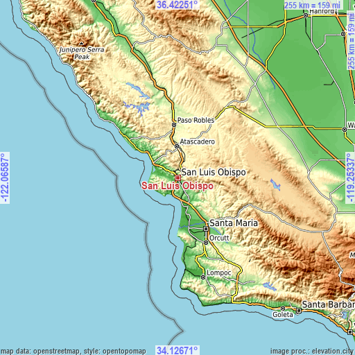 Topographic map of San Luis Obispo
