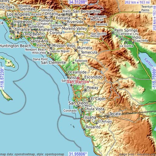 Topographic map of San Marcos