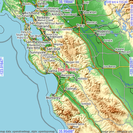 Topographic map of San Martin