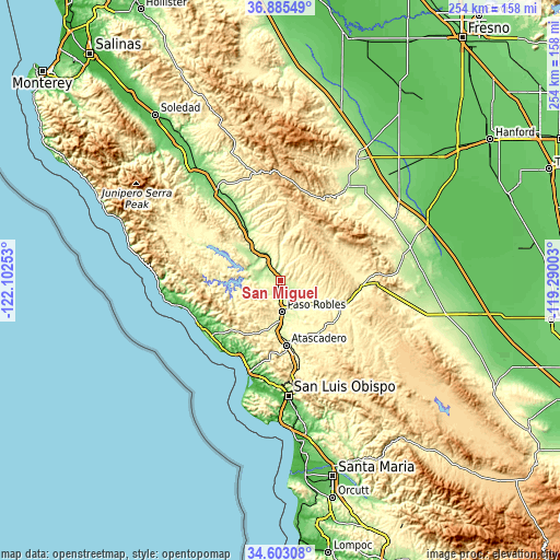 Topographic map of San Miguel