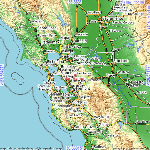 Topographic map of San Ramon