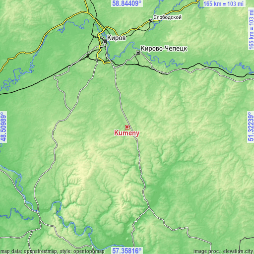 Topographic map of Kumëny