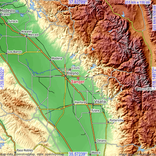 Topographic map of Sanger