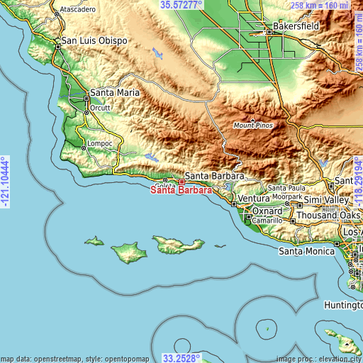 Topographic map of Santa Barbara