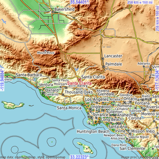 Topographic map of Santa Clarita
