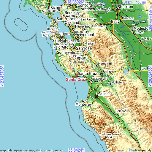 Topographic map of Santa Cruz