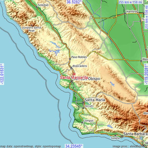 Topographic map of Santa Margarita