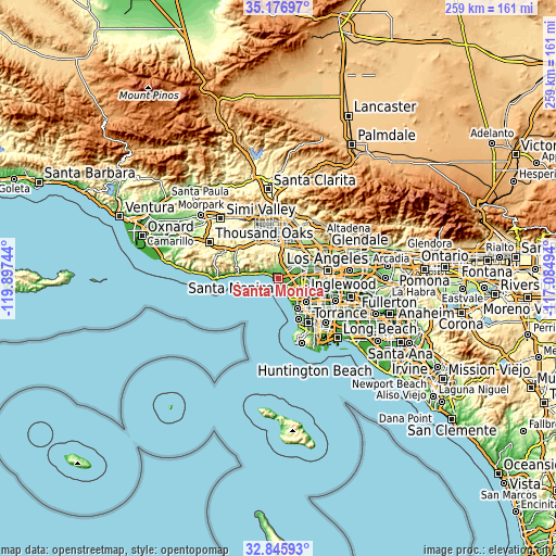 Topographic map of Santa Monica