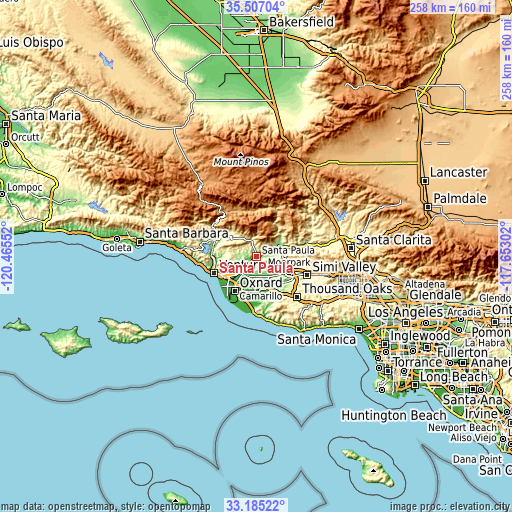 Topographic map of Santa Paula