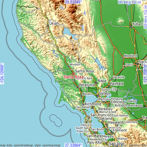 Topographic map of Santa Rosa