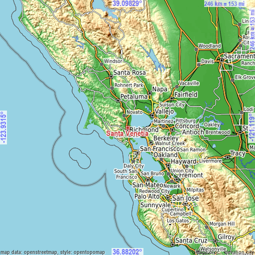 Topographic map of Santa Venetia