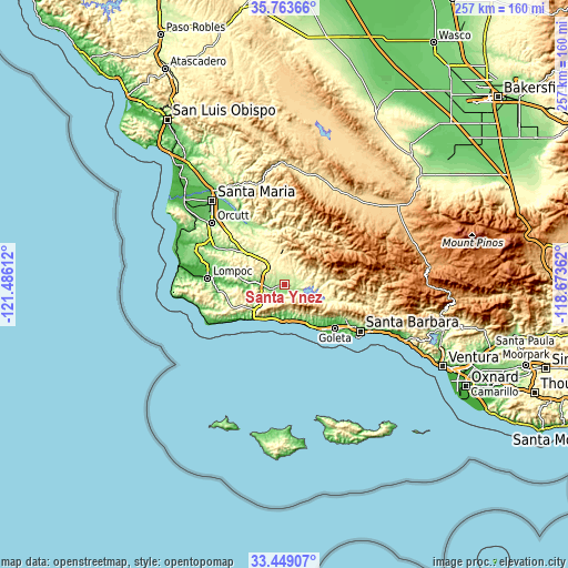 Topographic map of Santa Ynez