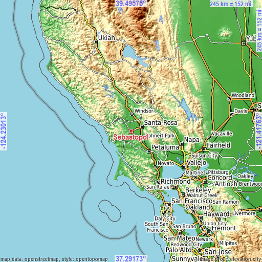 Topographic map of Sebastopol