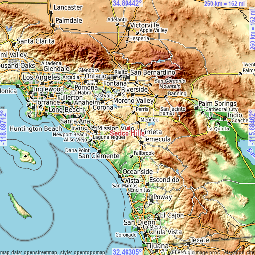 Topographic map of Sedco Hills